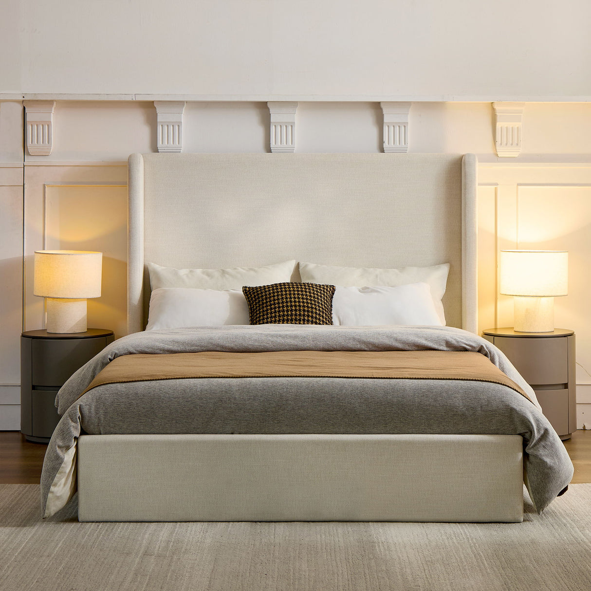 Carmen - Minimalist Upholstered Wingback Bed Frame With High Headboard