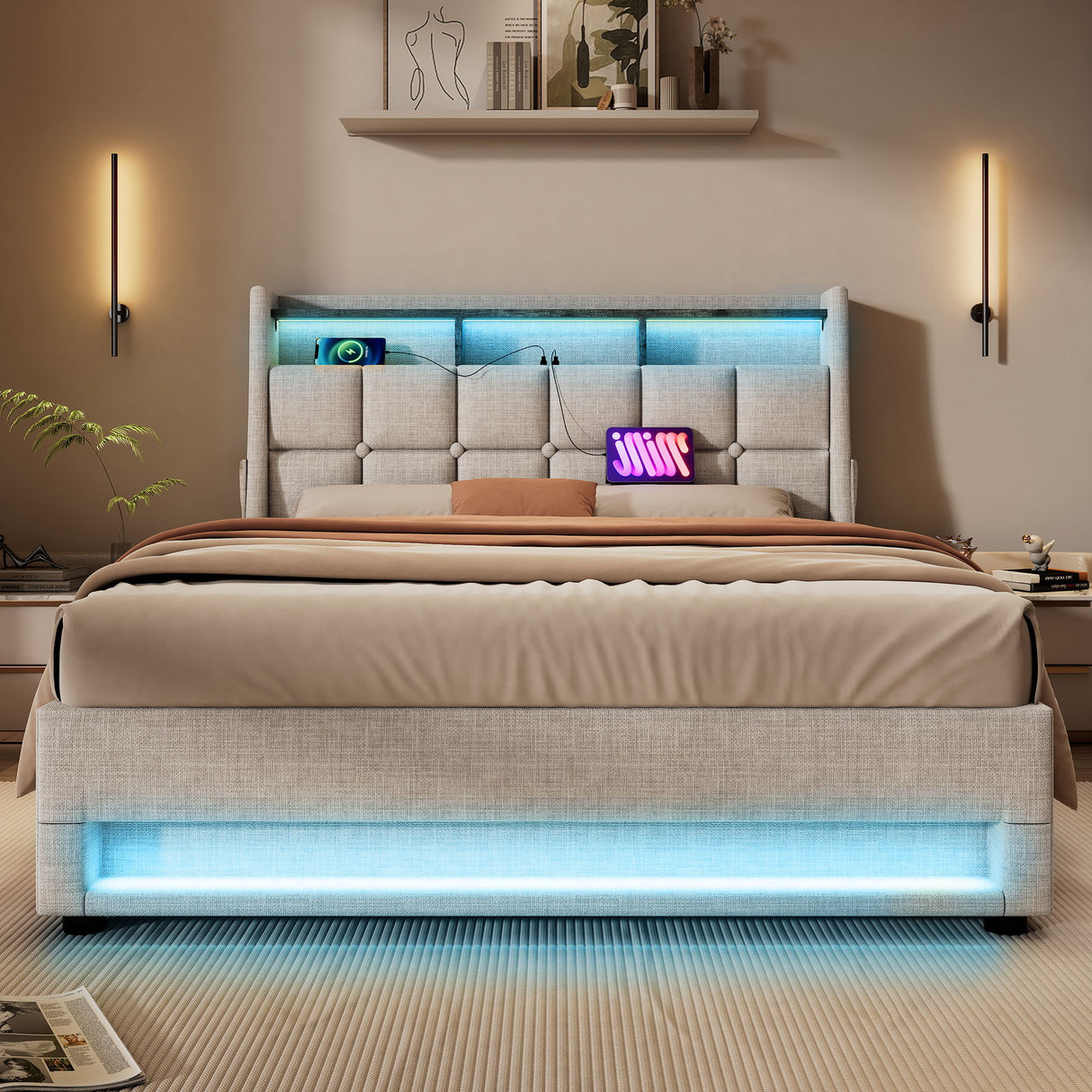 Upholstered Platform Bed With A Hydraulic Storage System, LED And USB Charging (Without Mattress)