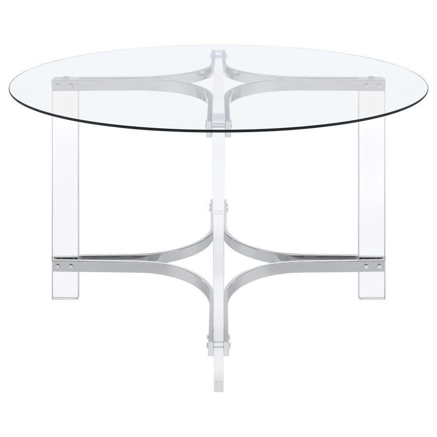 Keeling - Round Glass Top Acrylic Dining Table - Chrome by Coaster Fine Furniture | Bel Furniture