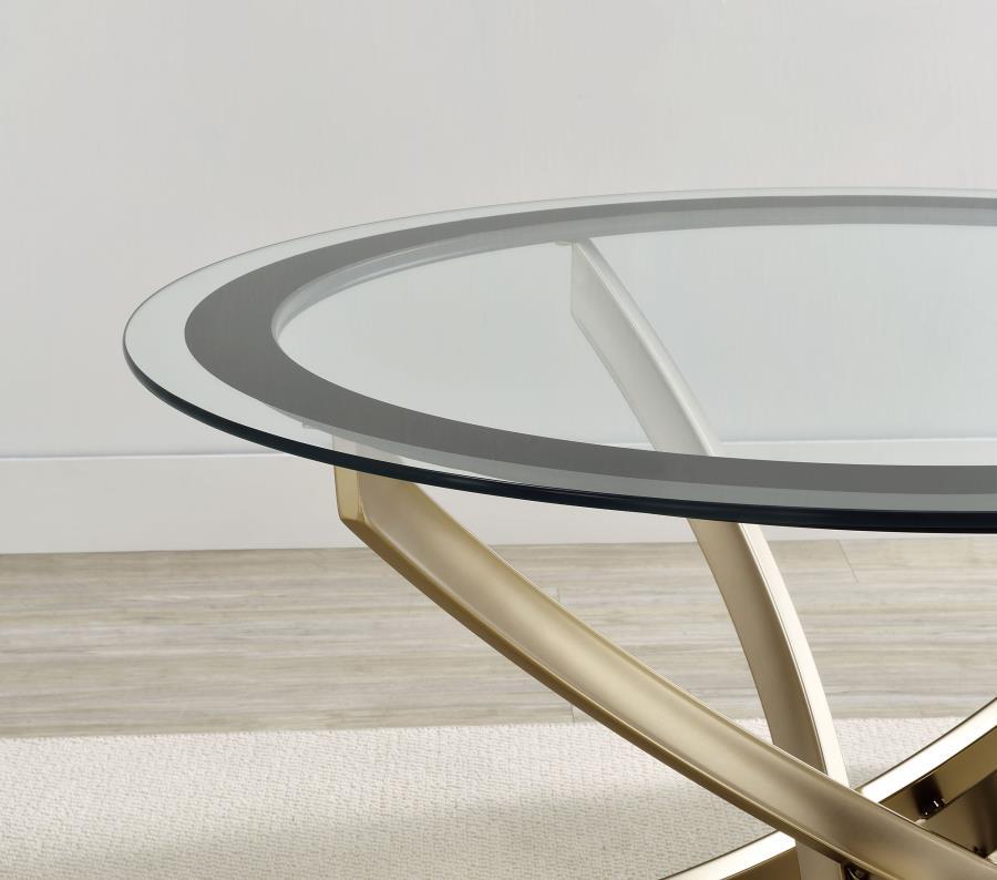 Brooke - Round Glass Top Coffee Table Metal Base by CoasterEssence | Bel Furniture
