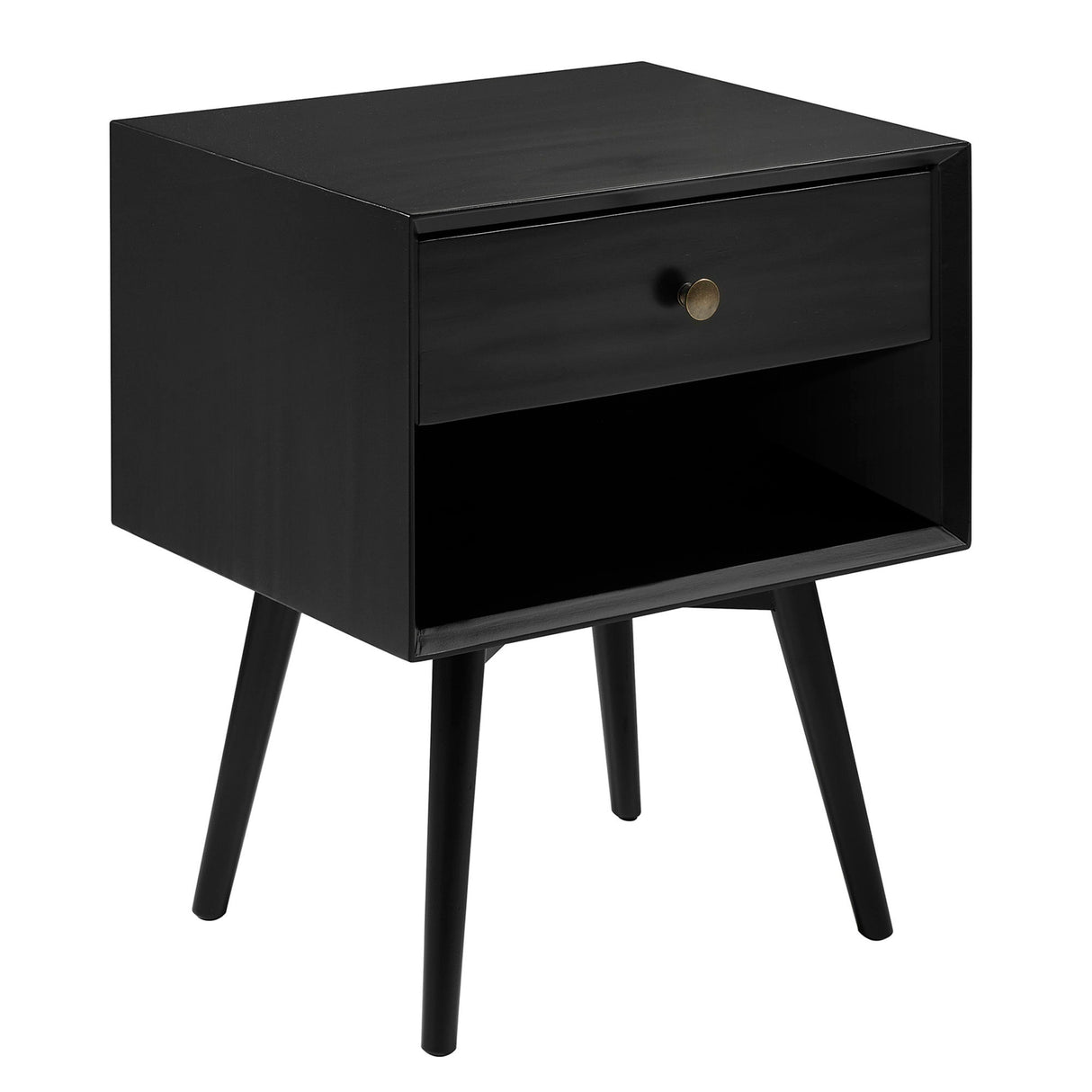 Mid-Century Modern Single Drawer Solid Wood Nightstand Black by Walker Edison | Bel Furniture