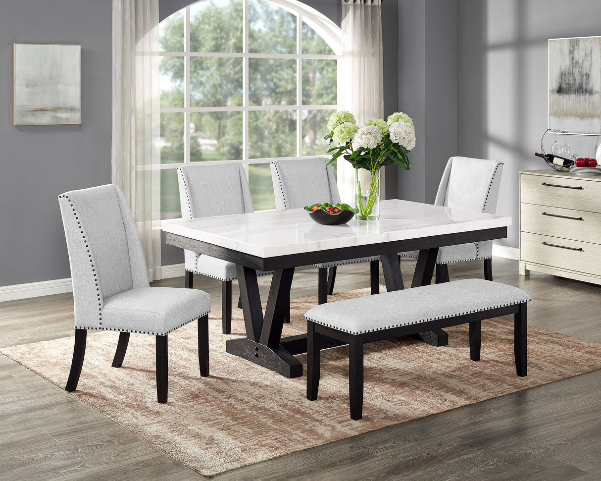 Varley - Genuine Marble Dining Table - Charcoal & White by Crown Mark | Bel Furniture