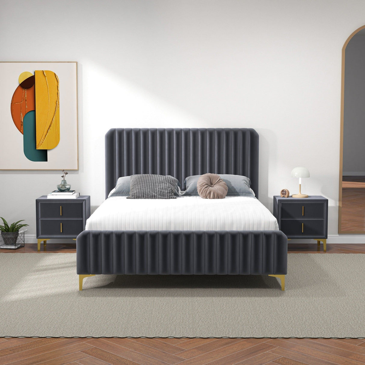 Bethany - Queen Upholstered Platform Bed - Gray by Ashcroft Furniture | Bel Furniture
