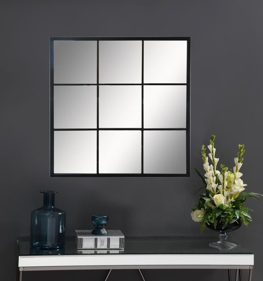 Quetzal - Square Window Pane Wall Mirror - Black