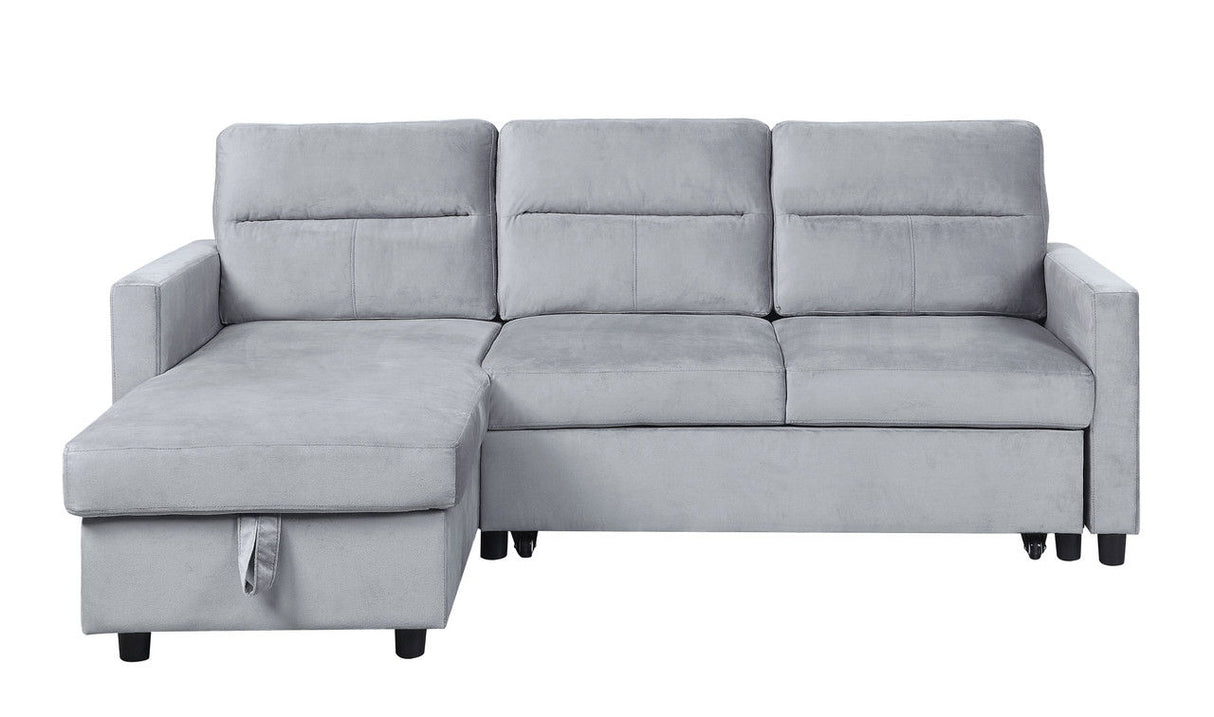 Ruby - Velvet Reversible Sleeper Sectional Sofa With Storage Chaise And Side Pocket - Light Gray by Lilola Home | Bel Furniture