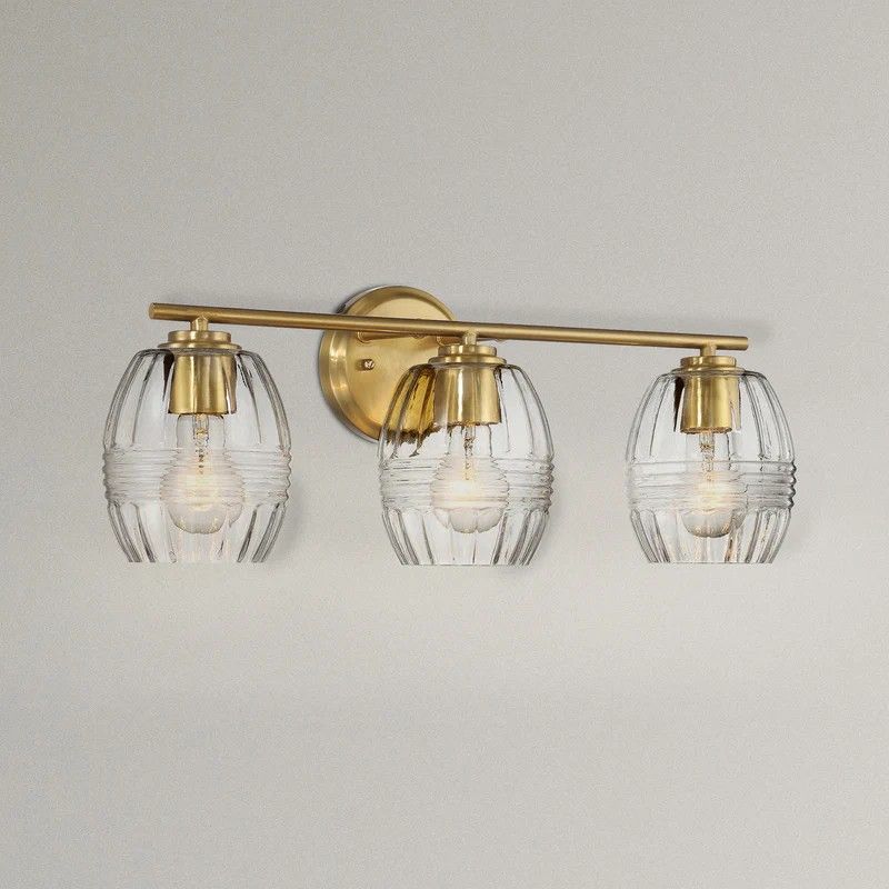 Luster - 3 Lights Vanity With Clear For Bathrooms Above Mirror Wall Lamp Satin - Clear / Gold by Ashcroft Furniture | Bel Furniture