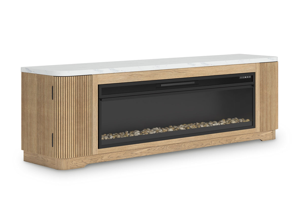 Camdill - Light Brown - 80" TV Stand With Electric Fireplace by Signature Design by Ashley® | Bel Furniture