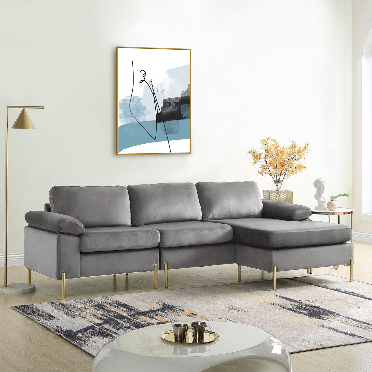 Shannon - Velvet Sectional Sofa With Chaise by Cynthia's Furniture | Bel Furniture
