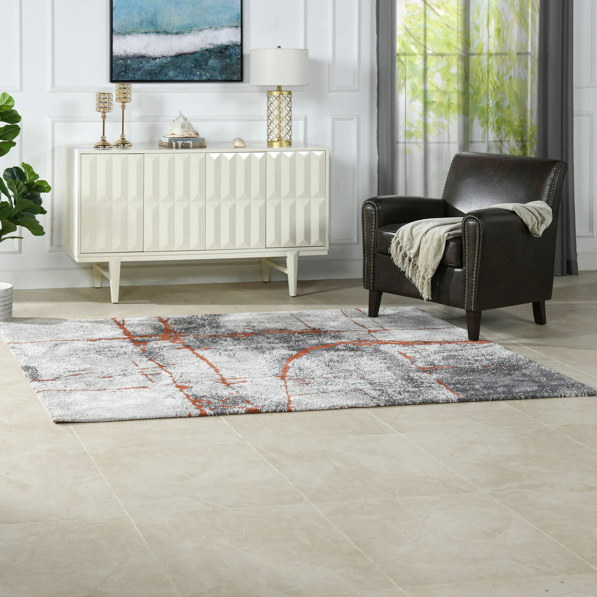 Quarry - 5.25' X 6.5' Abstract Area Rug - Gray / Orange by Jennifer Taylor Home | Bel Furniture