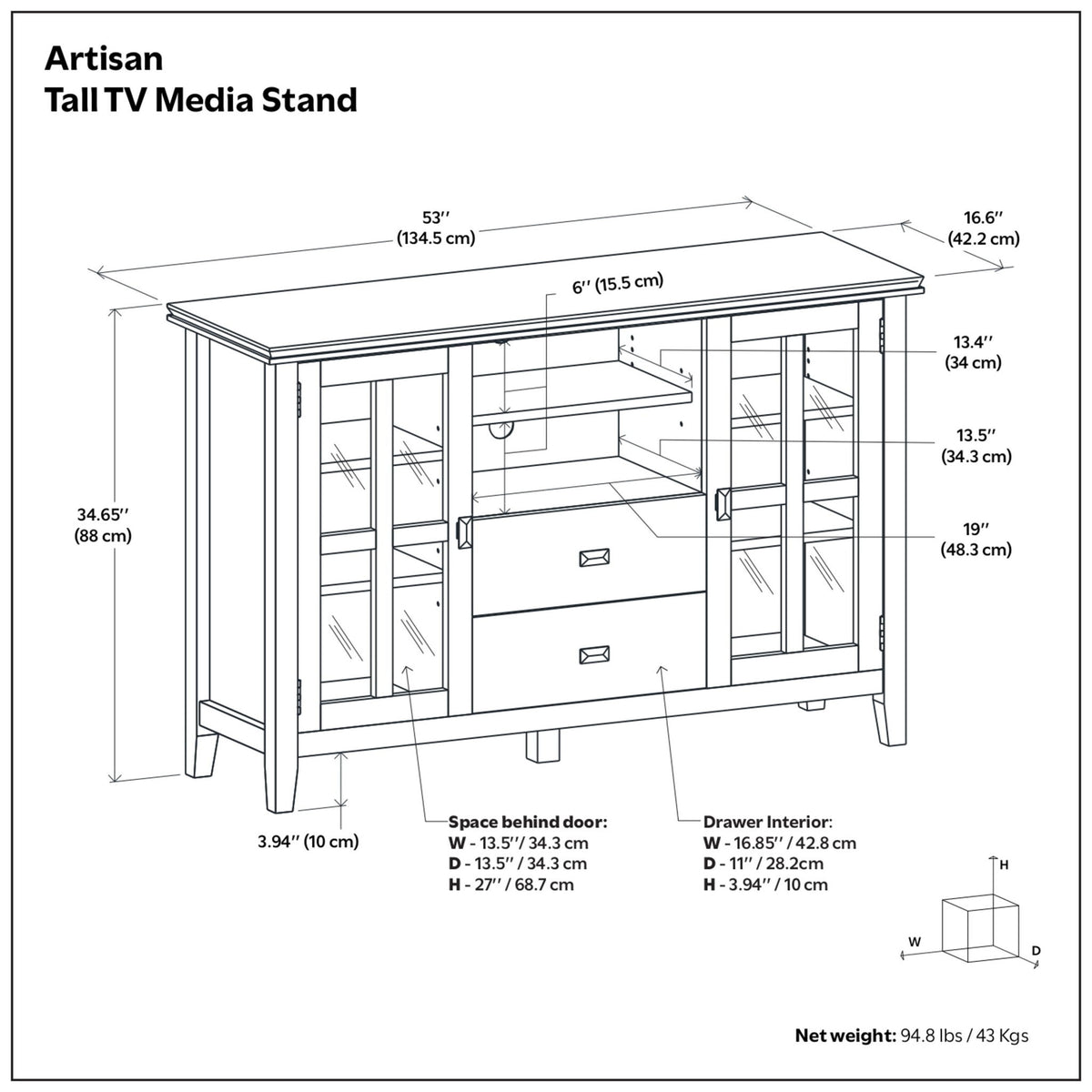 Artisan - Tall TV Media Stand - Dark Chestnut Brown