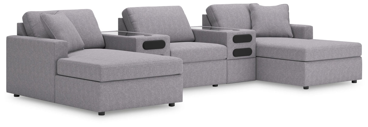 Modmax - Granite - Sectional Gray 5 Pc. Sectional With Chaise And Audio Console by Signature Design by Ashley® | Bel Furniture