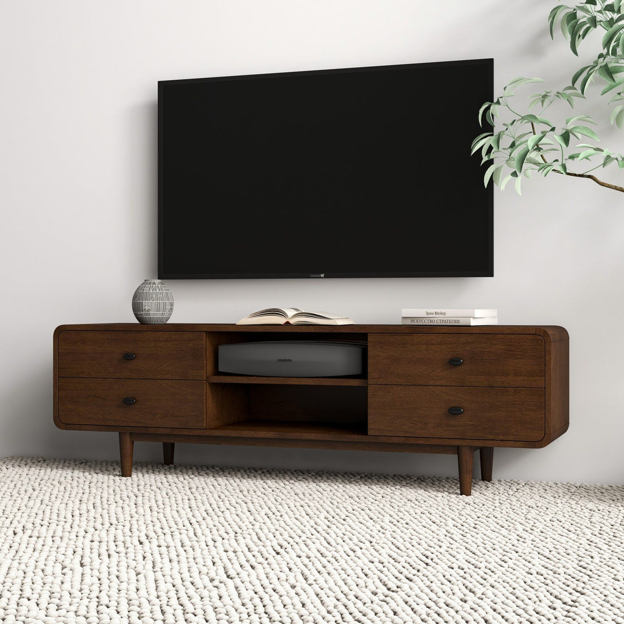 Alexa - Mid-Century Modern Style TV Stand - Dark Brown / Wood by Ashcroft Furniture | Bel Furniture