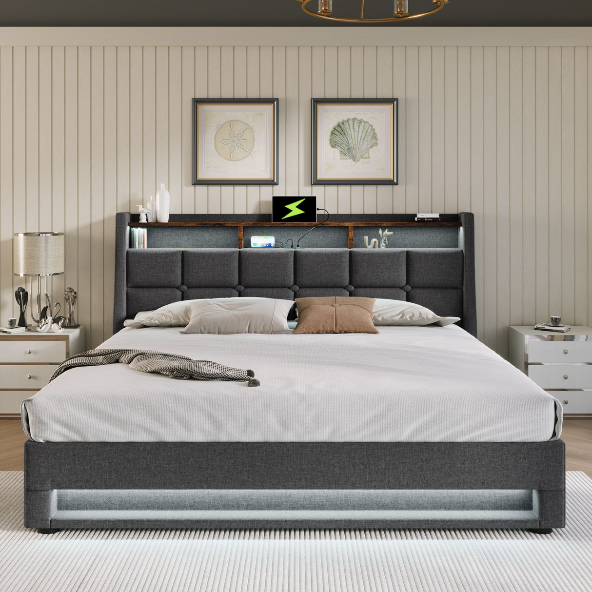 Upholstered Platform Bed With A Hydraulic Storage System, LED And USB Charging (Without Mattress)