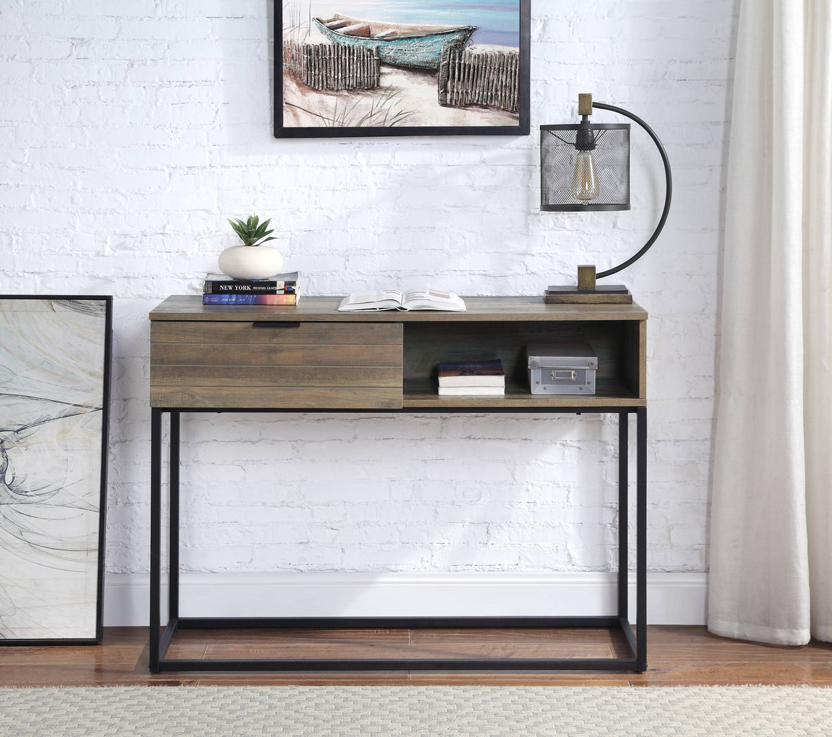 Galeno - Legs Writing Desk - Rustic Oak / Black by Urban Nest | Bel Furniture