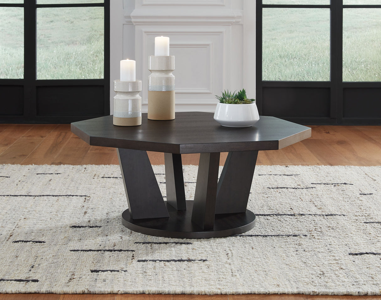 Chasinfield - Dark Brown - Octagon Coffee Table by Signature Design by Ashley® | Bel Furniture