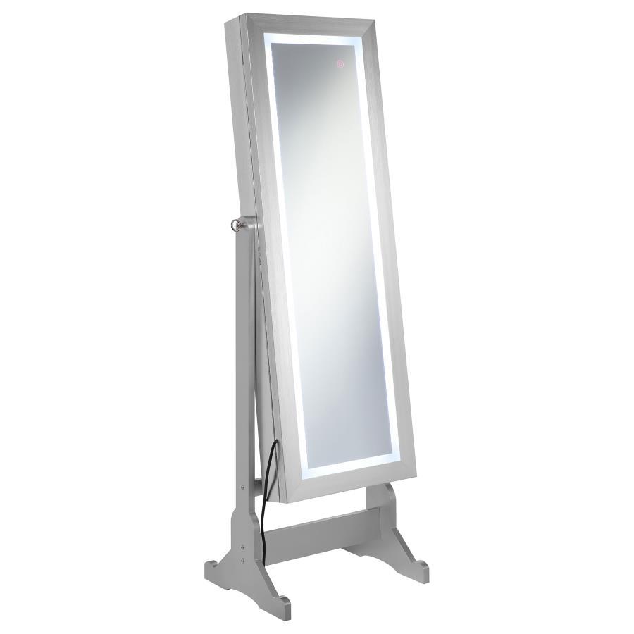 Moore - Cheval Mirror With Jewelry Storage - Silver by CoasterEssence | Bel Furniture