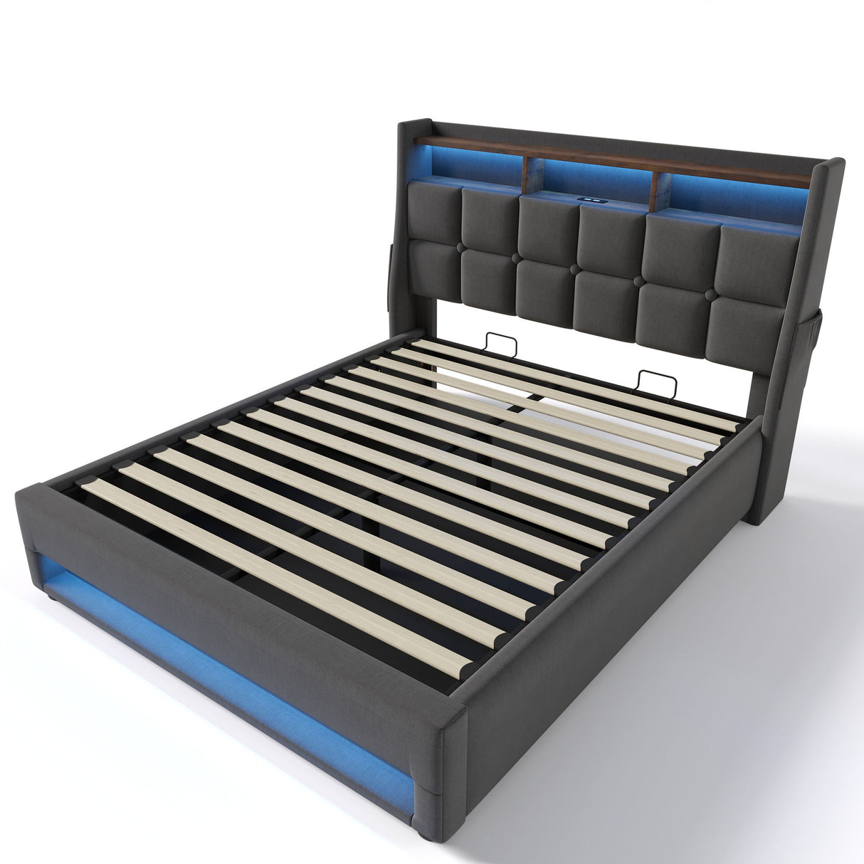 Upholstered Platform Bed With A Hydraulic Storage System, LED And USB Charging (Without Mattress)