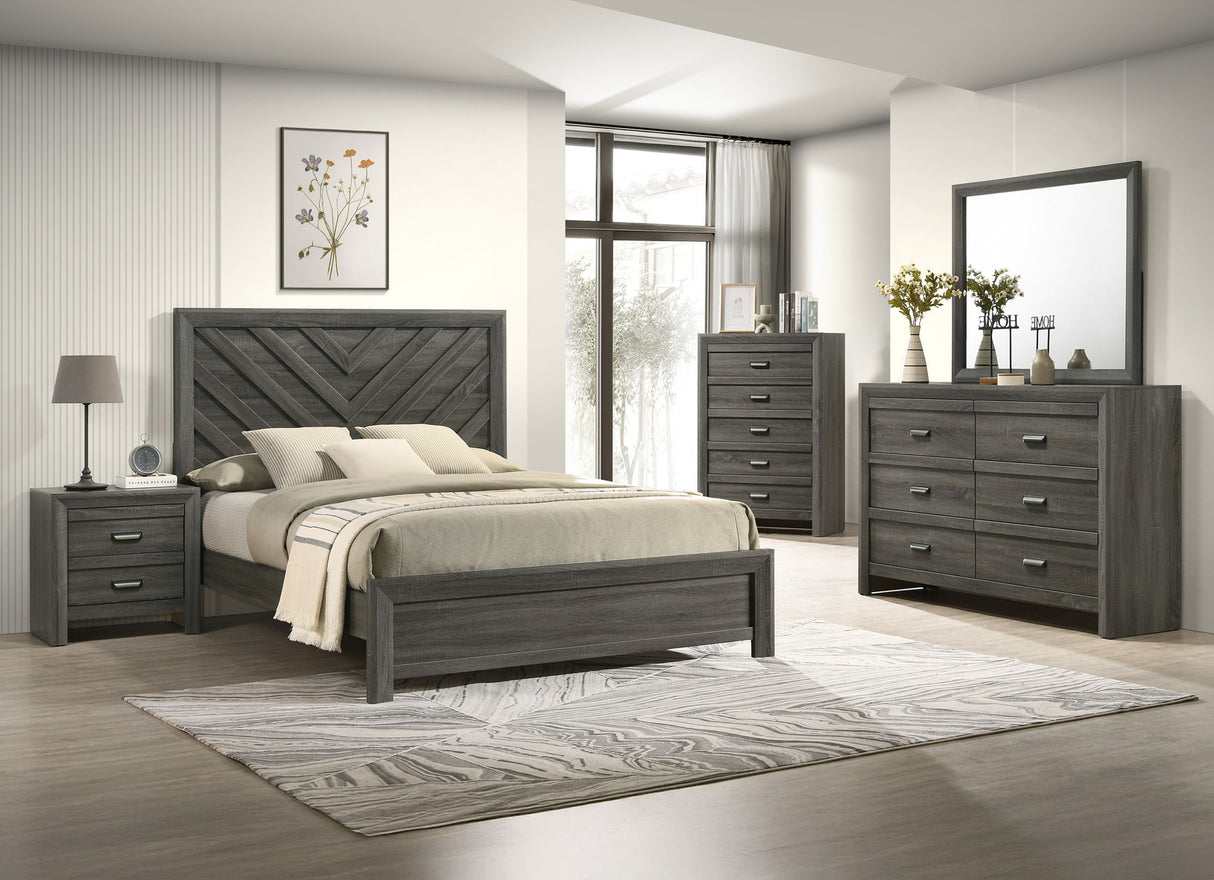 Valor - Bedroom Set Dark Gray 5 Pc. Bed, Dresser, Mirror, Chest, Nightstand by Crown Mark | Bel Furniture