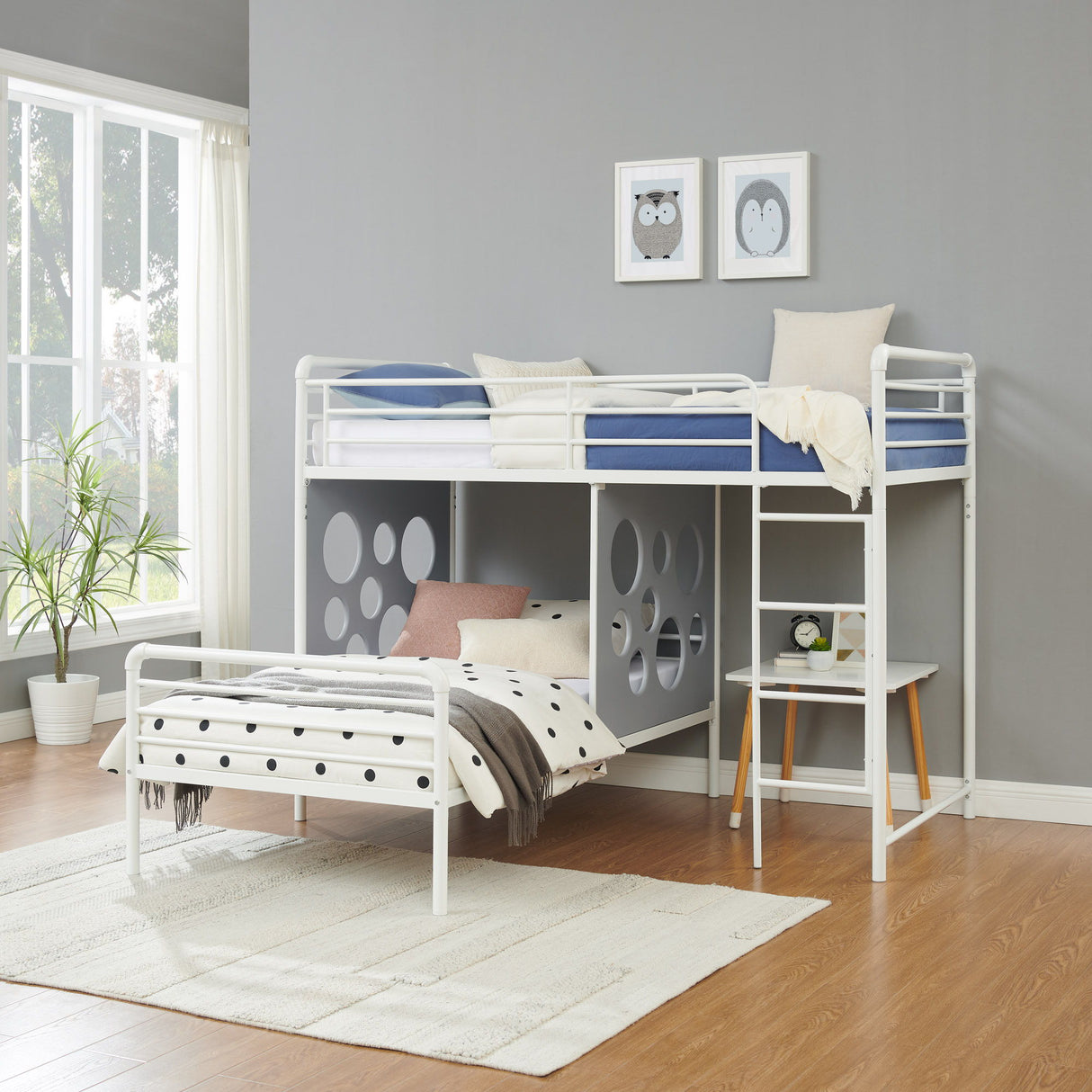 Twin Geo Cutout Colorful L-Shaped Bunk Bed by Walker Edison | Bel Furniture