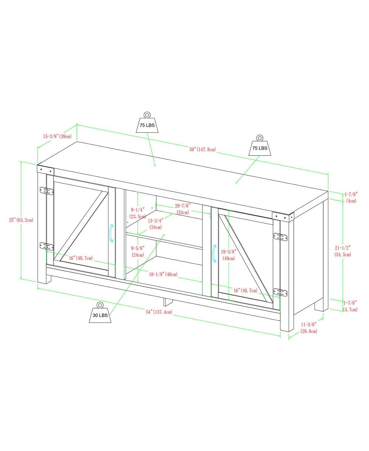 Modern Farmhouse Barn Door 3 Shelf TV Stand For TVs Up To 65” by Walker Edison | Bel Furniture