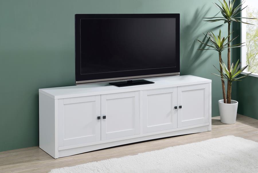 Laughlin - 4 Door Engineered Wood TV Stand - White by CoasterEveryday | Bel Furniture