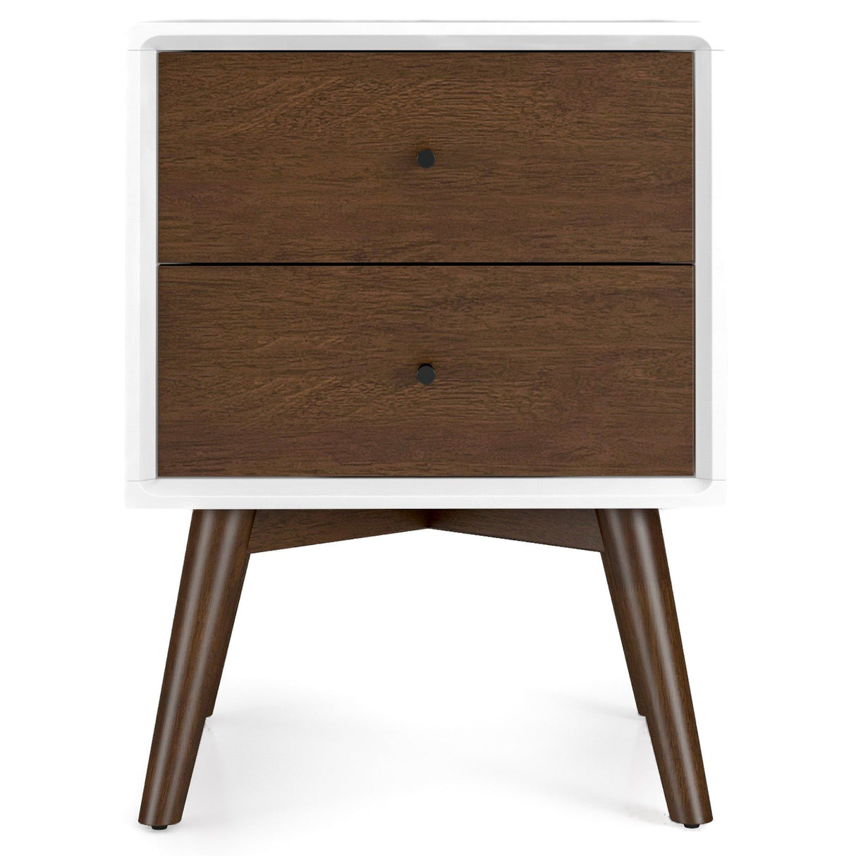 Caroline - Mid-Century Modern Style White Night Stand 2 Drawer