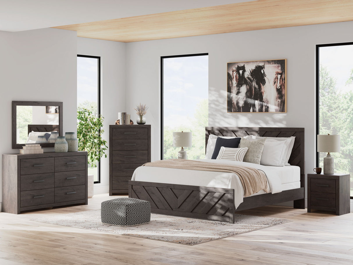 Prendonea - King Panel Bed - Charcoal