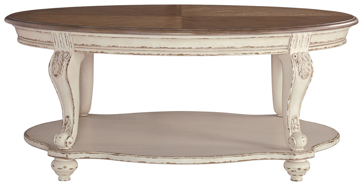 Realyn - White / Brown - Oval Cocktail Table by Signature Design by Ashley® | Bel Furniture