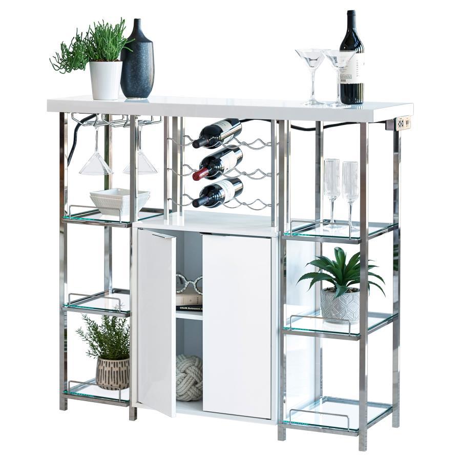 Gallimore - 2 Door Bar Cabinet Wine Storage - White High Gloss by CoasterEssence | Bel Furniture