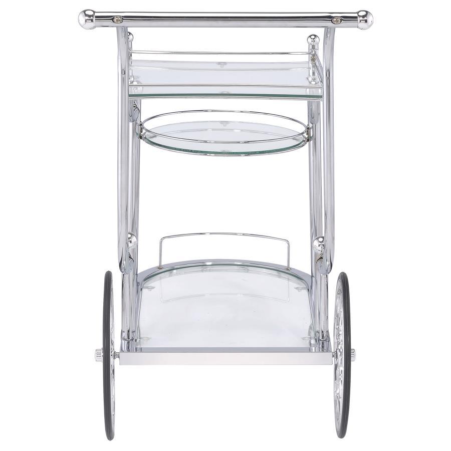 Sarandon - 3-Tier Glass Shelf Metal Bar Cart - Chrome by CoasterEveryday | Bel Furniture