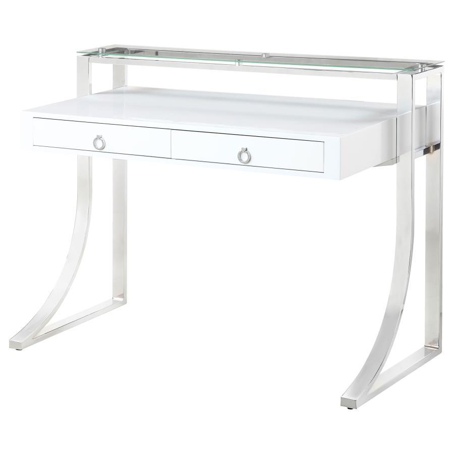 Gemma - 2-Drawer Writing Desk - White High Gloss by CoasterEssence | Bel Furniture