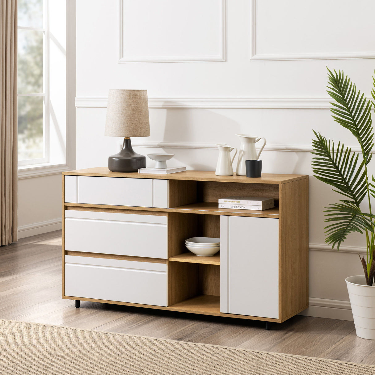 Contemporary Detailed Door Sideboard With Open Storage by Walker Edison | Bel Furniture