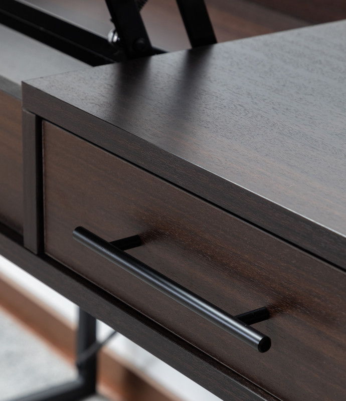 Juno - Wood Lift Top Desk With Hidden Storage And Drawer - Dark Brown by Lilola Home | Bel Furniture
