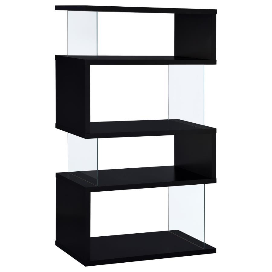 Emelle - 4-Shelf Glass Panel Bookshelf by CoasterEveryday | Bel Furniture