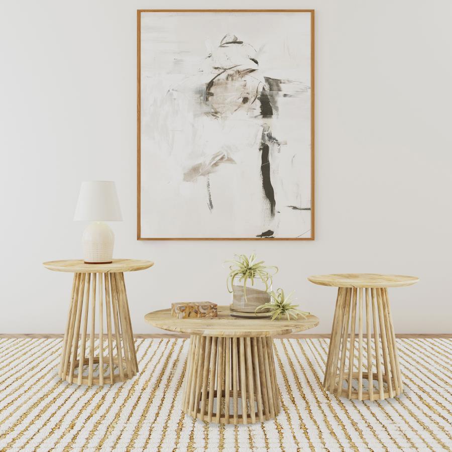 Touhy - Round Coffee Table Set Light Brown 3 Pc. Coffee Table, 2 End Tables by Coaster Fine Furniture | Bel Furniture