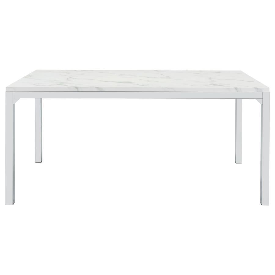 Athena - Rectangular Faux Marble Dining Table - Chrome by CoasterEveryday | Bel Furniture