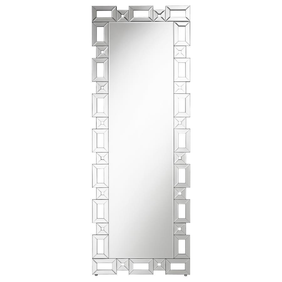 Tavin - Geometric Frame Standing Mirror - Silver by CoasterEssence | Bel Furniture