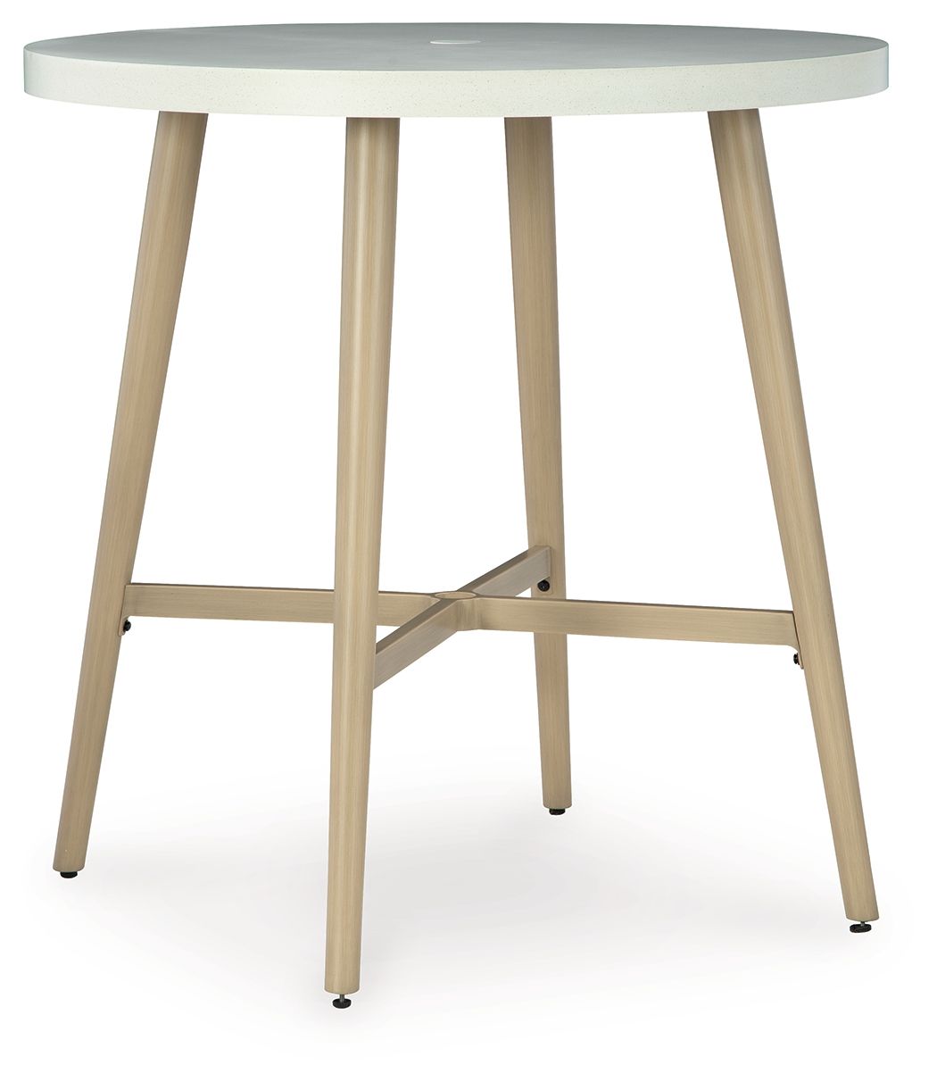Seton Creek - Beige - Round Bar Table With Umbrella Option by Signature Design by Ashley® | Bel Furniture