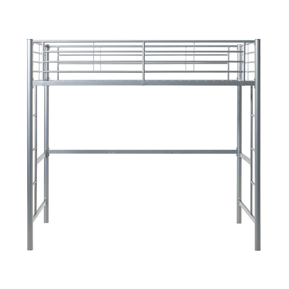 Modern Industrial Twin Over Loft Metal Bunk Bed Frame With Integrated Guardrails - Silver by Walker Edison | Bel Furniture