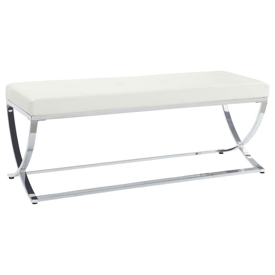Walton - Leatherette Upholstered Tufted Accent Bench White by CoasterEssence | Bel Furniture
