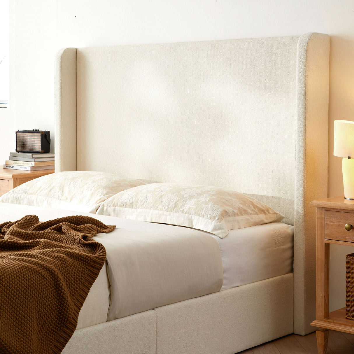 Carmen - King Size Upholstered Wingback Bed - Ivory