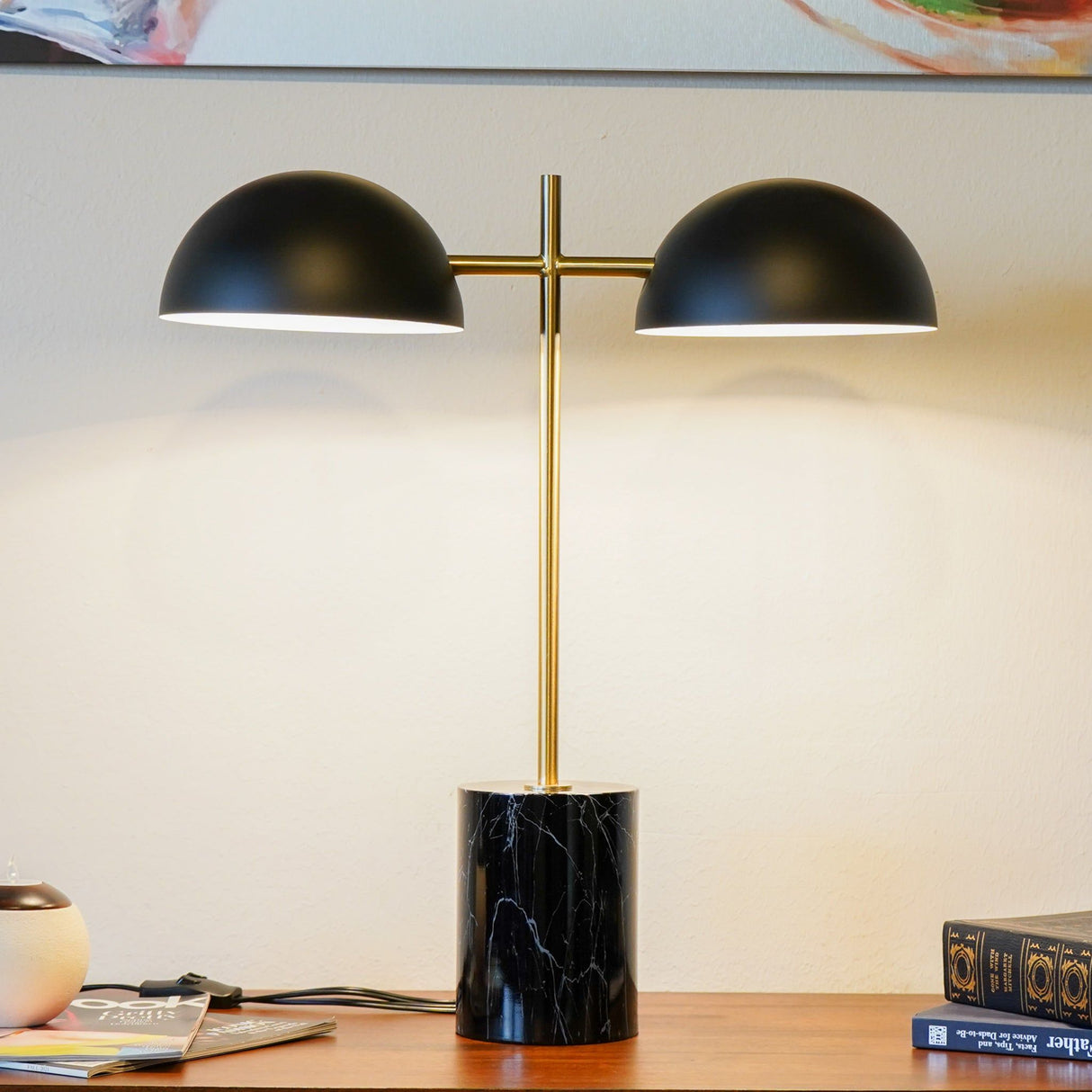 Nova - Hydro Table Lamp With On / Off Switch Double Lamp - Black / Gold / Marble by Ashcroft Furniture | Bel Furniture