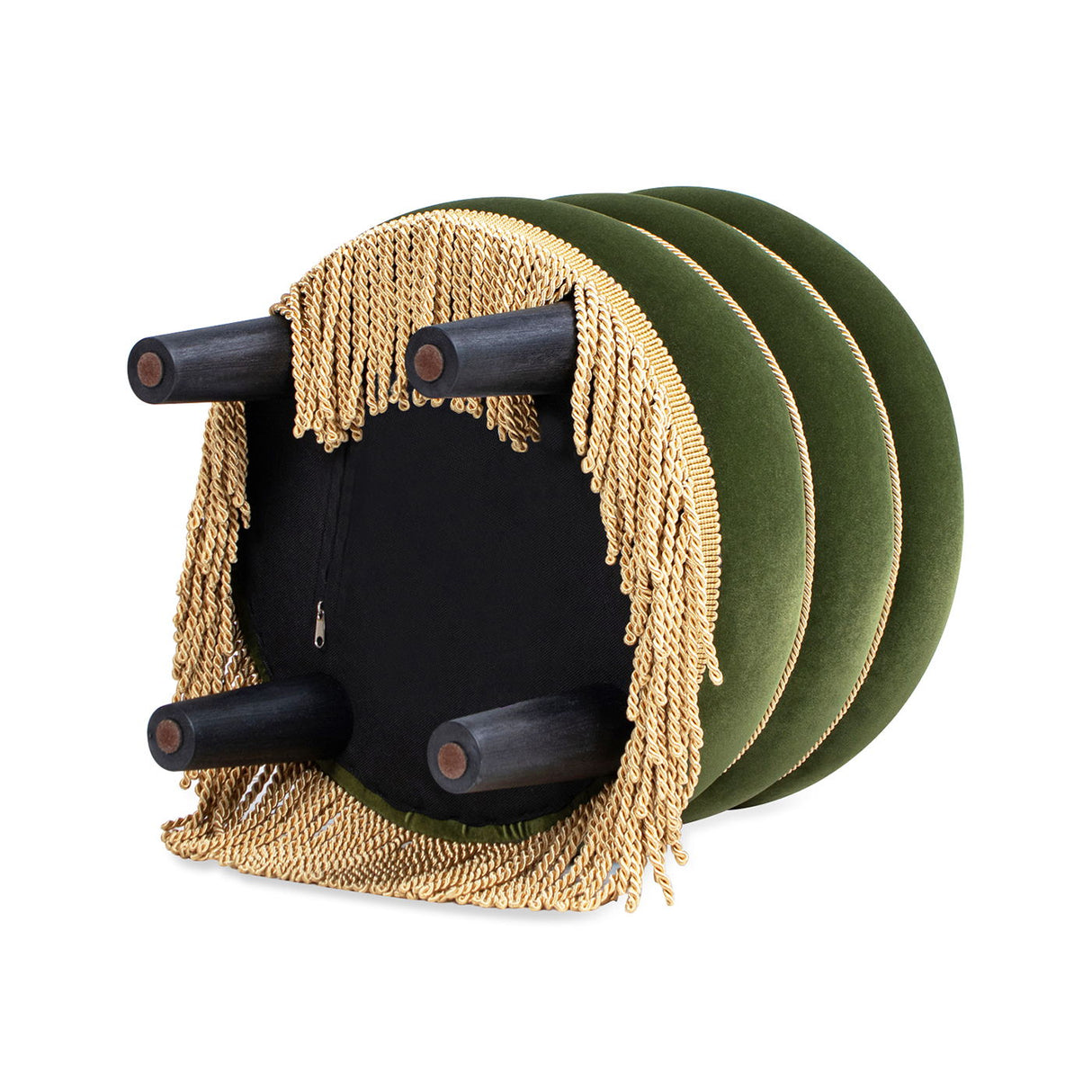 Edward - Round Upholstered Ottoman With Bullion Fringe - Olive Green by Jennifer Taylor Home | Bel Furniture