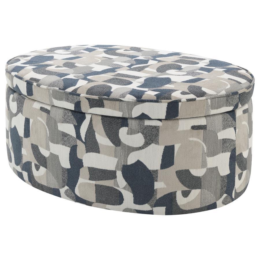 Tomkins - Oval Upholstered Storage Ottoman - Indigo Blue by Coaster Fine Furniture | Bel Furniture