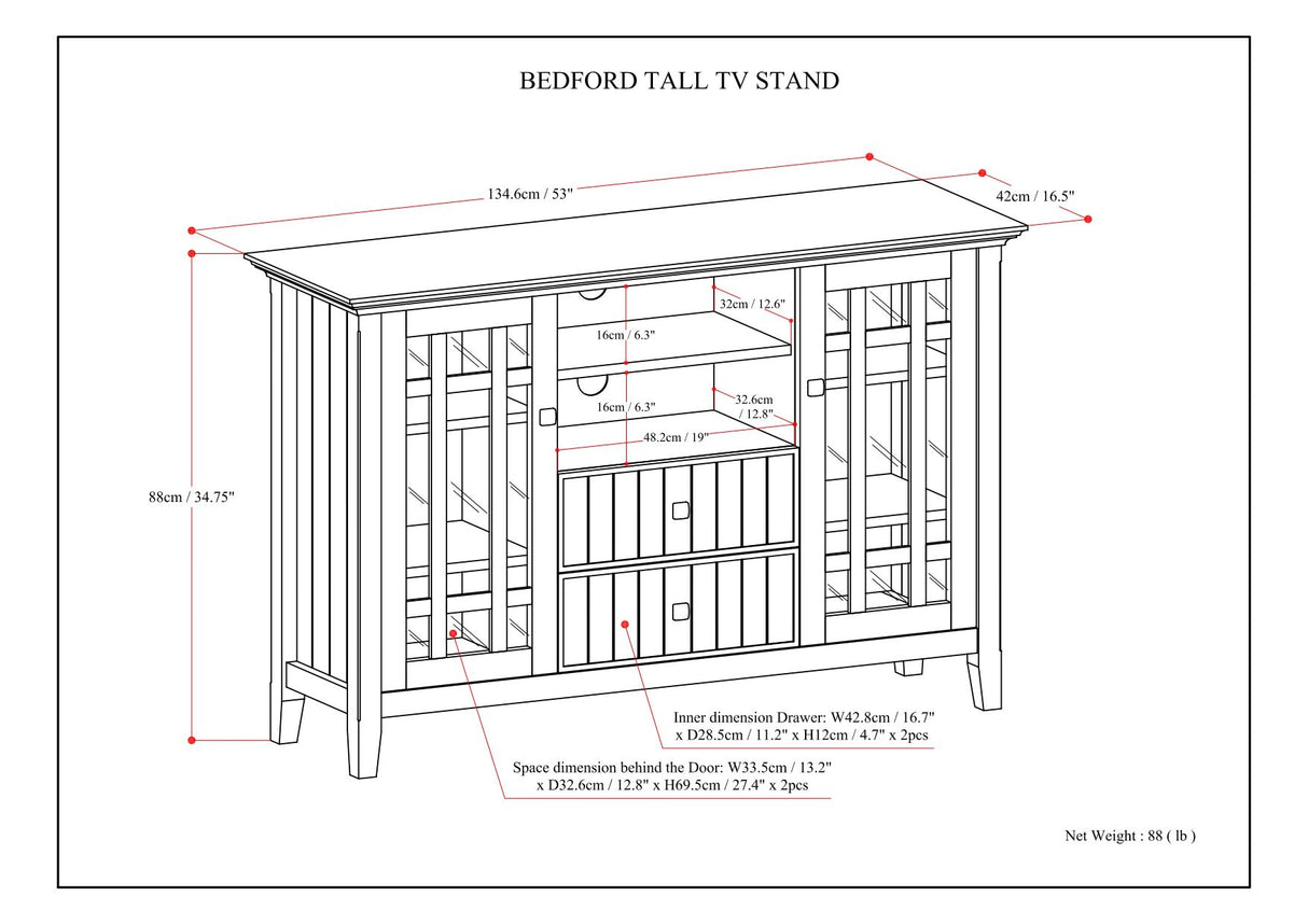 Bedford - Handcrafted Tall TV Media Stand by Simpli-Home | Bel Furniture