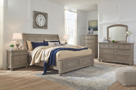 Lettner - Sleigh Bedroom Set 6 Pc. - Dresser, Mirror, Chest, Sleigh Bed Queen 2 Drawers by Signature Design by Ashley® | Bel Furniture