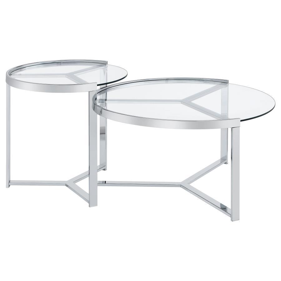 Delia - 2 Piece Round Glass Top Nesting Coffee Table by Coaster Fine Furniture | Bel Furniture