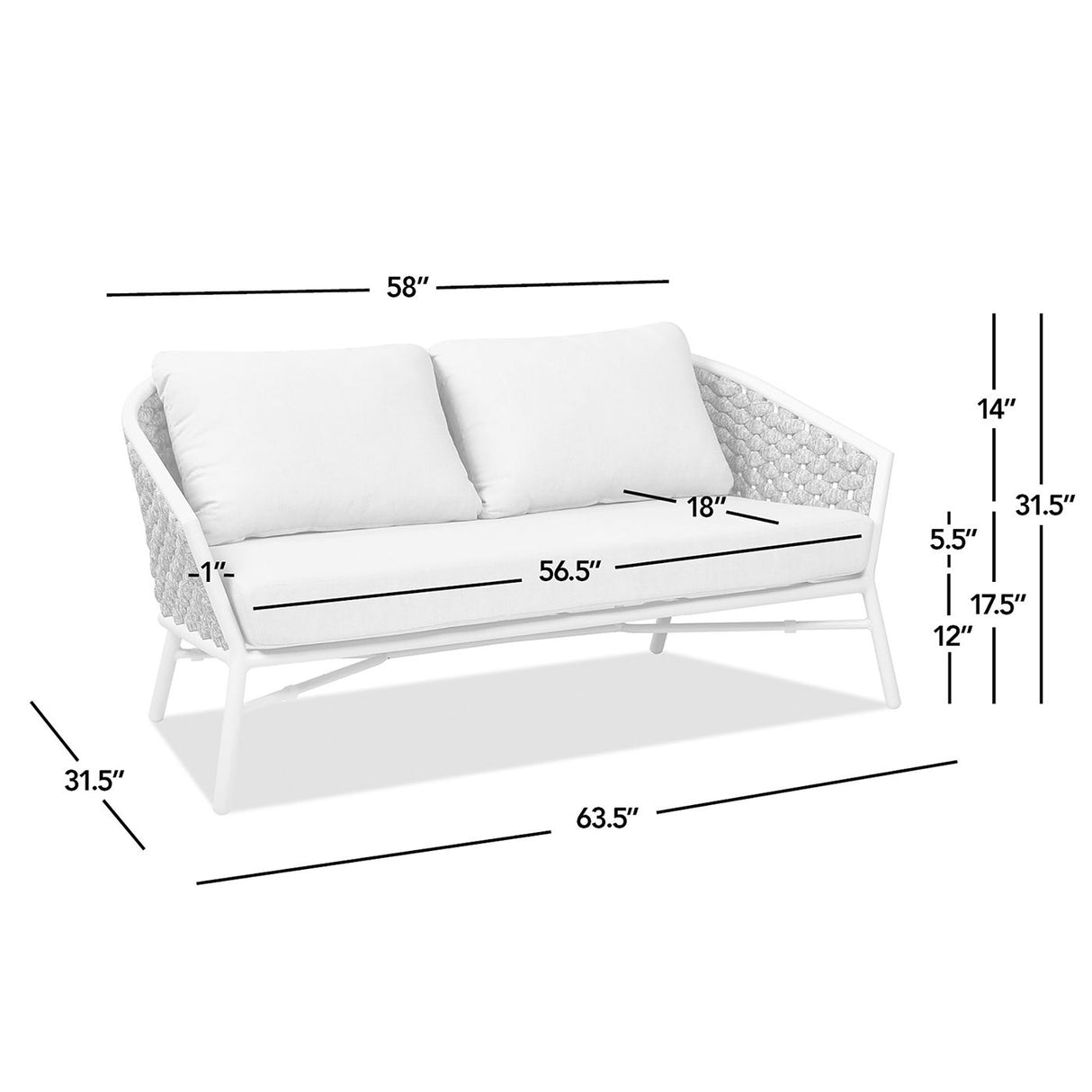Rowan - Rope Barrel Back Patio Conversation Loveseat Sofa - Optic White by Jennifer Taylor Home | Bel Furniture