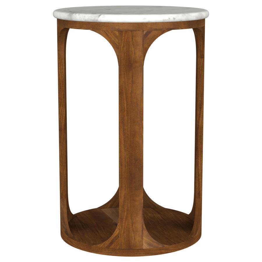 Berkeley - Round Marble Top Side Table - White And Brown by Coaster Fine Furniture | Bel Furniture