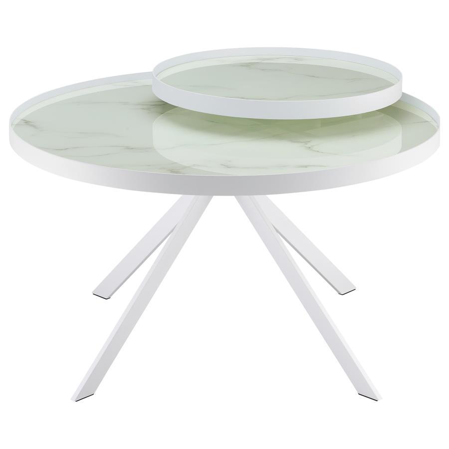 Briggs - Round Marble Printed Glass Top Coffee Table by Coaster Fine Furniture | Bel Furniture